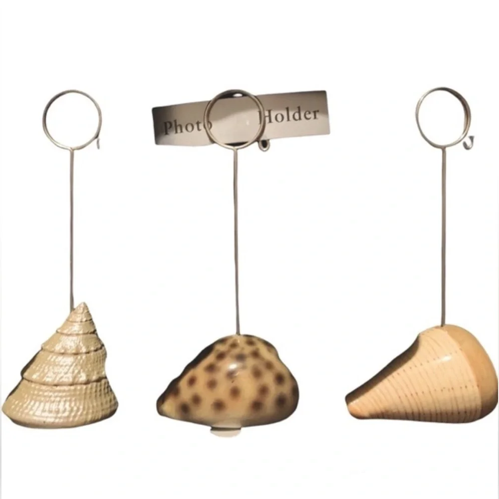 Pier 1 Home Studio Set of 3 Seashell Photo Holders Three Unique Picture Holder
